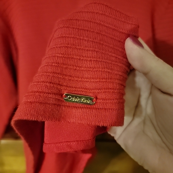 Calvin Klein Womens Plus Size 2X Sweater 3/4 Sleeves Woven Back Detail Red Ltwgt - Picture 4 of 10